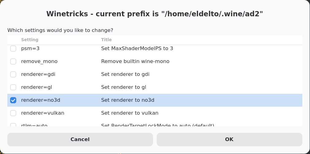 Winetricks no3d