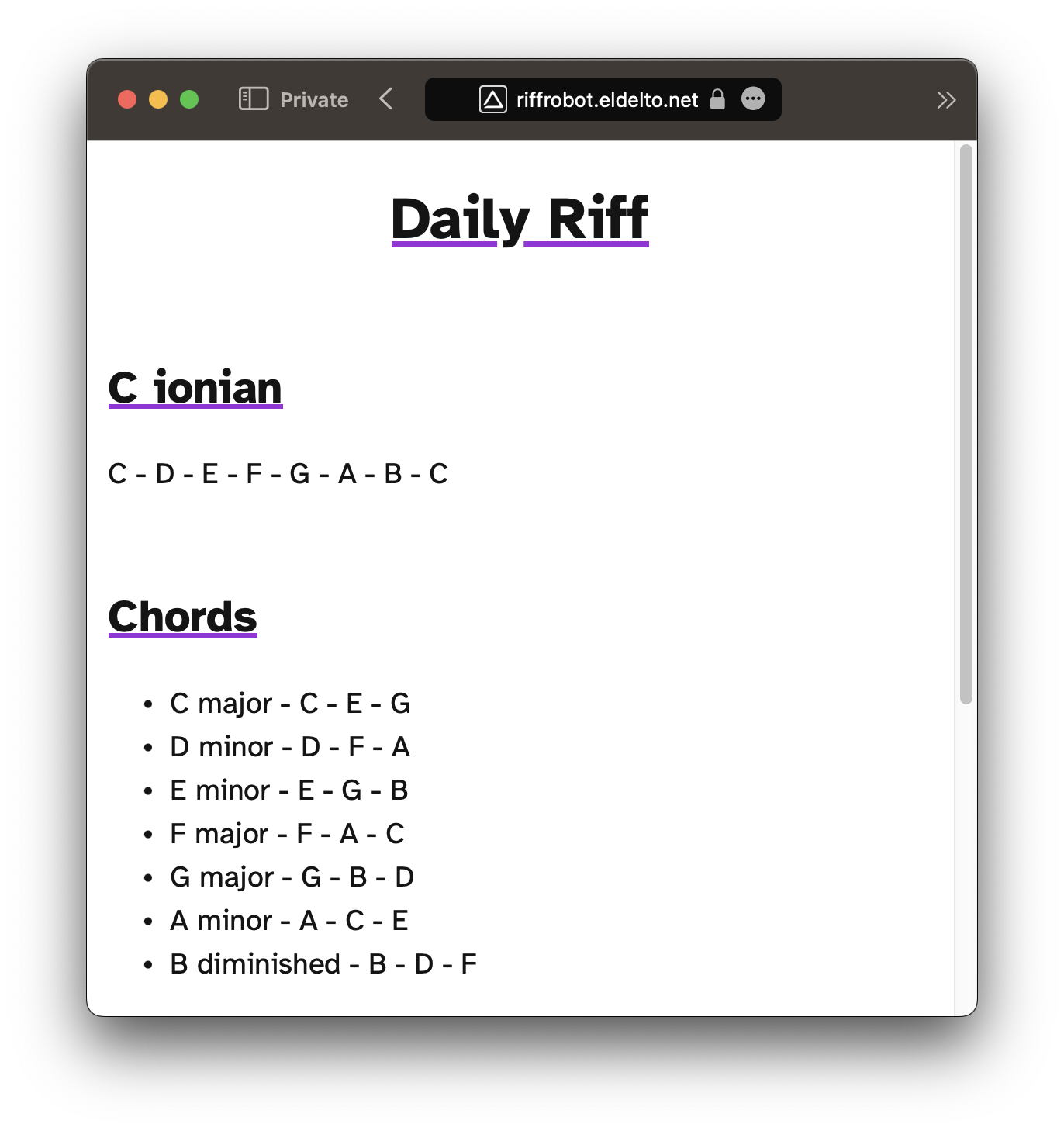 A screenshot of the barren landscape that is the design of the Riff Robot website.